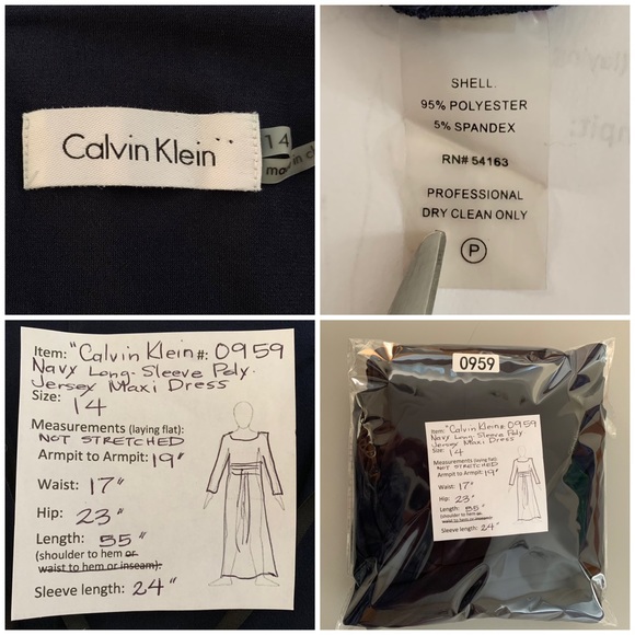 “Calvin Klein” Navy Long-Sleeve Polyester Jersey Knit Maxi-Dress size 14 - Picture 11 of 12